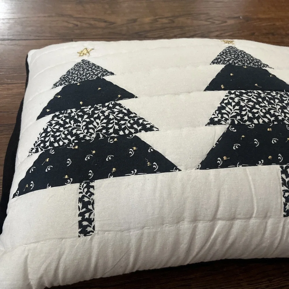 Cherish The Season Quilted 3 Christmas Trees Black white Pillow NWT Read